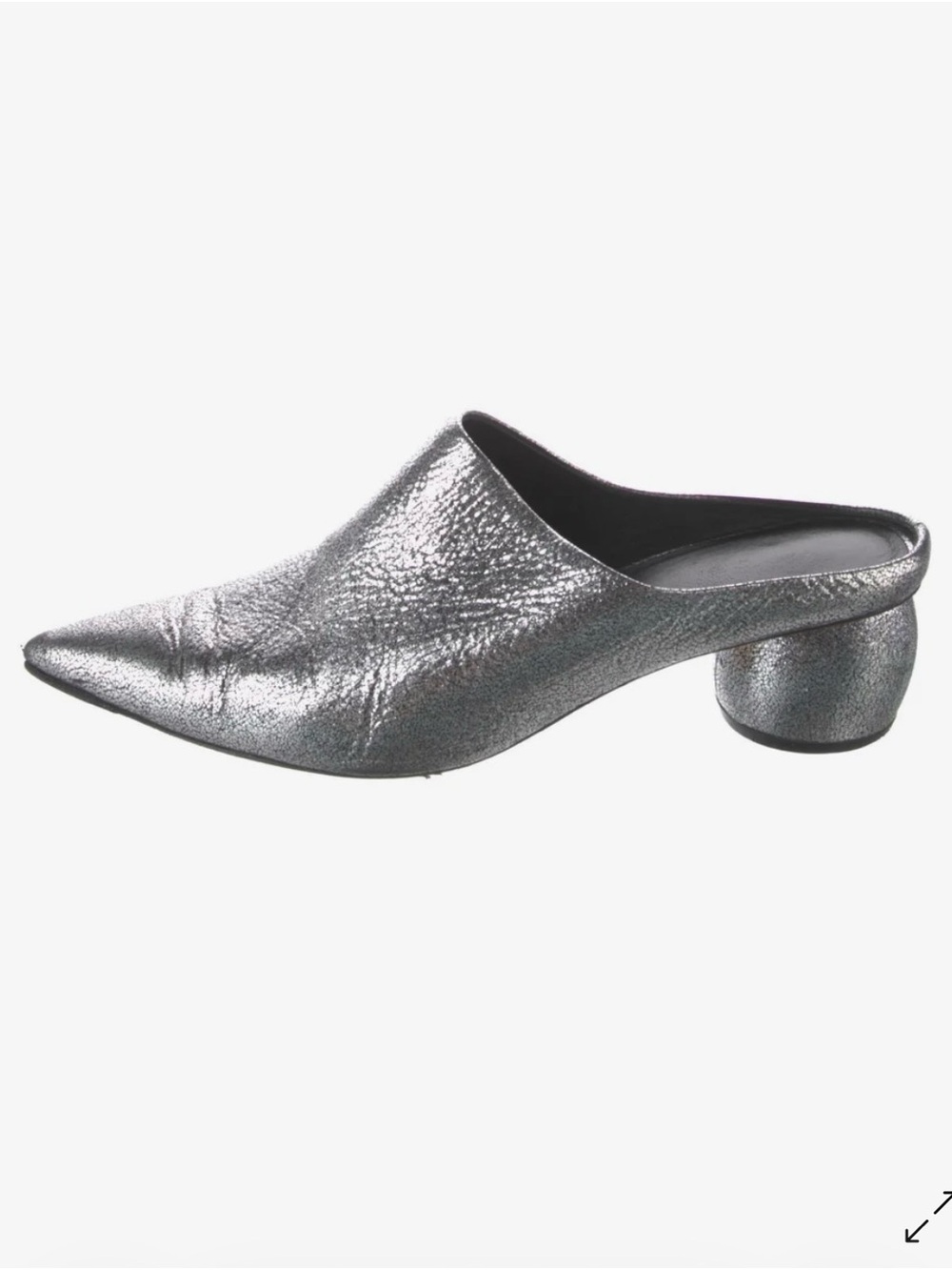 Vince Metallic Silver Leather Pointed-Toe Mule with Round Small Heel 39